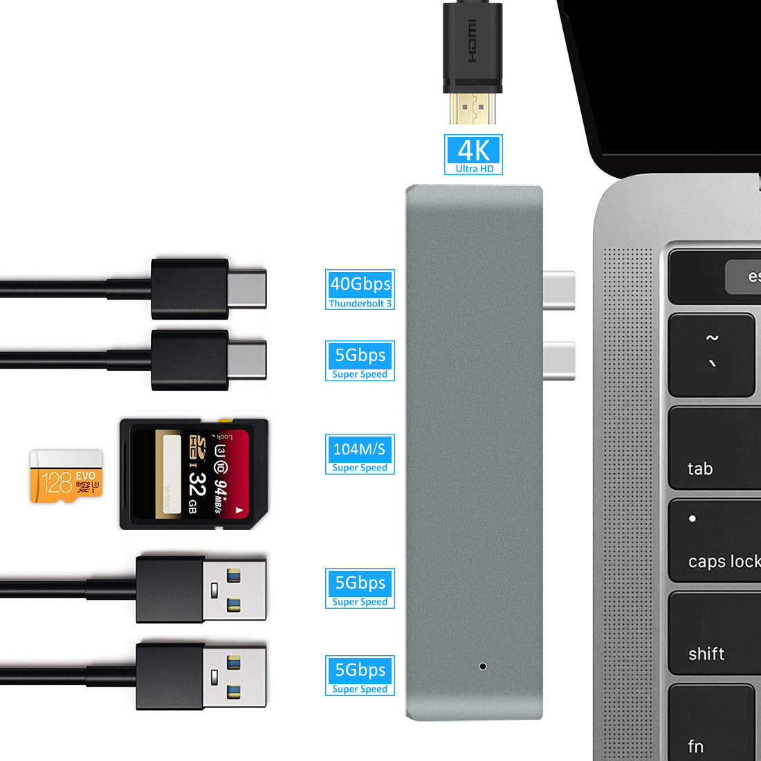 Adaptor HUB 7 in 1 USB-C 3.1 pentru Macbook Pro