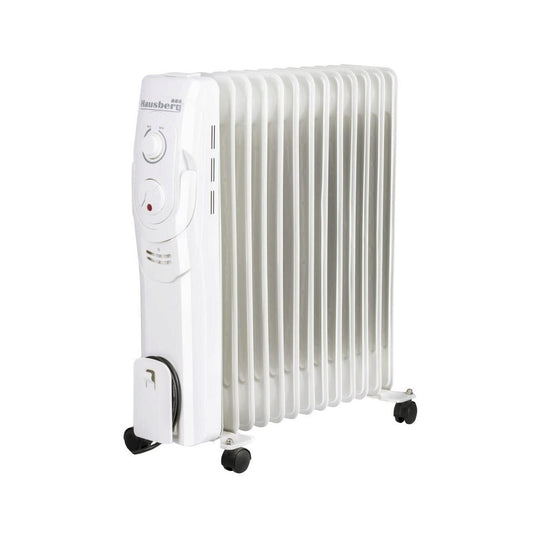 Calorifer electric Hausberg HB-8930AB, 2500 W, 13 elementi, 3 nivele de putere, termostat reglabil, Alb