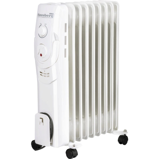 Calorifer electric Hausberg HB-8910AB, 2000 W, 9 elementi, 3 nivele de putere, termostat reglabil, Alb