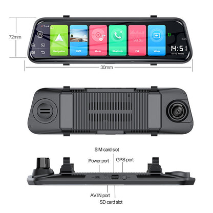 Camera auto DVR oglinda retrovizoare 10 inch, WiFi, 4G, Bluetooth, GPS, Android 8.1, ADAS, touchscreen