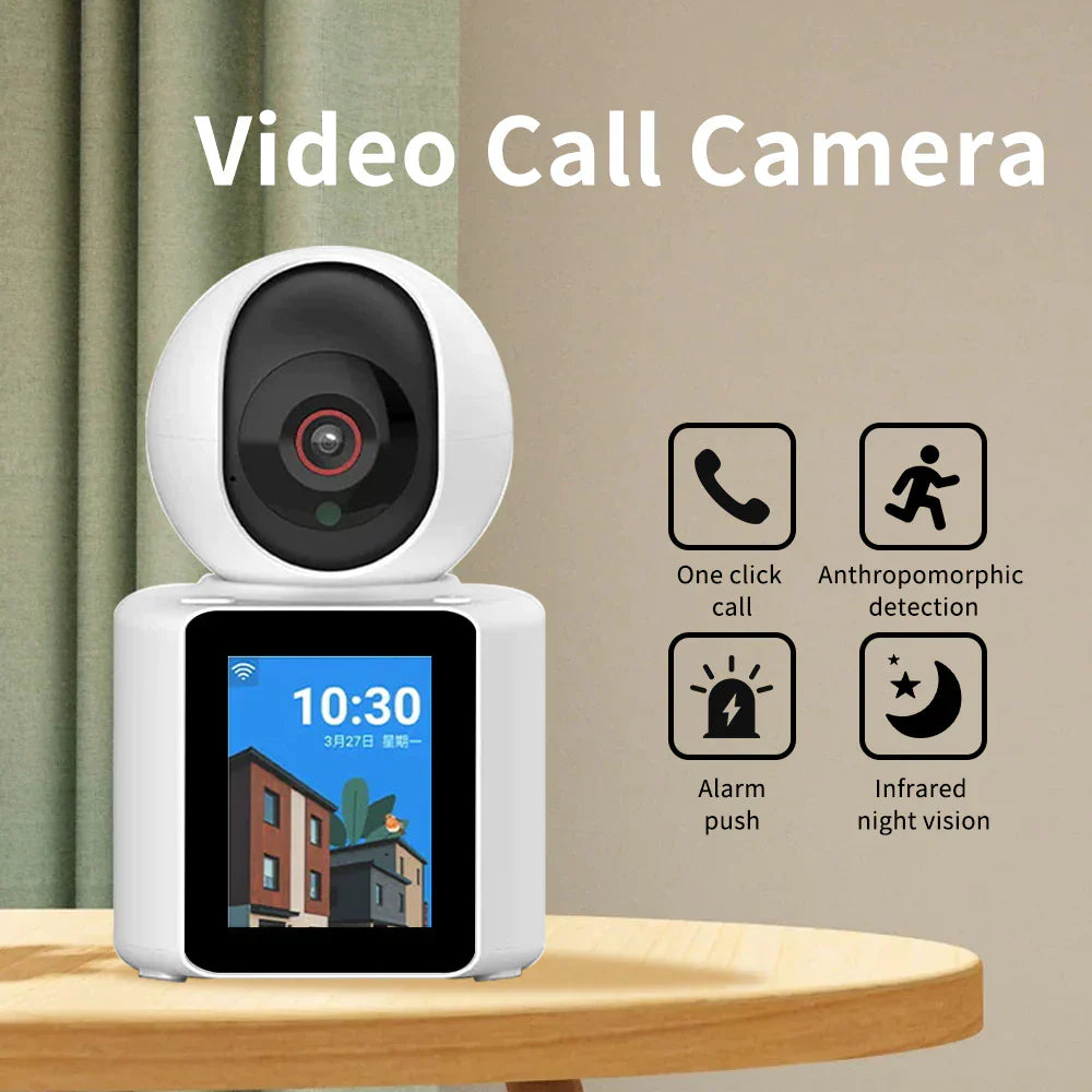 Camera video comunicare bidirectionala, ecran de 2.8 inch, poate initia apeluri telefonice video, camera de securitate inteligenta 360°, video HD 1080p, vizualizare nocturna, detectare miscare