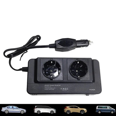 Invertor de Tensiune de la Priza Auto 12V/24V la Priza EU Dubla 230V, Putere 400W, 4 x Porturi USB, 5.4A, Suport PD, Afisaj Digital - 24V - 4 x USB