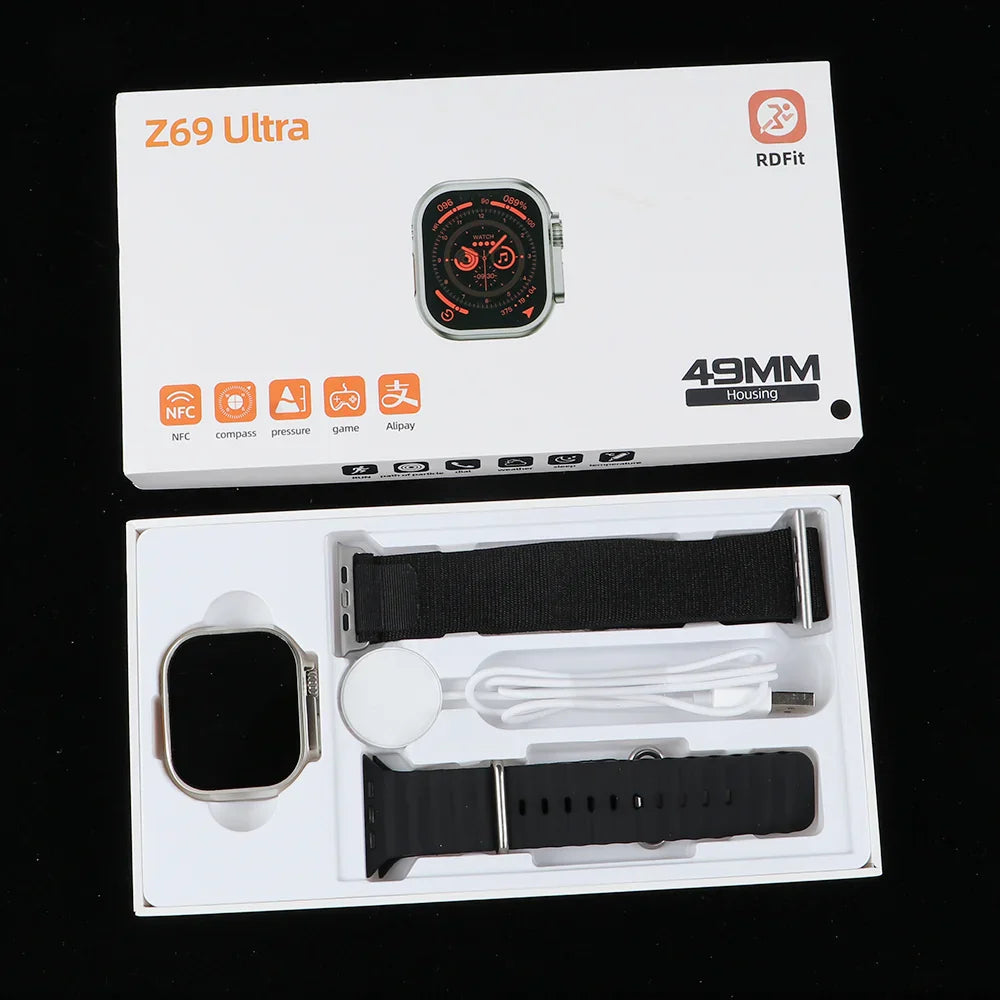 Ceas Smartwatch Z69 Ultra Watch, ecran 2.0", 2 curele, incarcare wireless