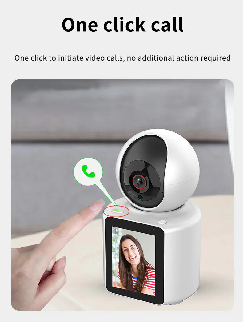 Camera video comunicare bidirectionala, ecran de 2.8 inch, poate initia apeluri telefonice video, camera de securitate inteligenta 360°, video HD 1080p, vizualizare nocturna, detectare miscare