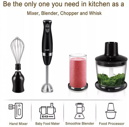 Set Blender 3 in 1 Sonifer SF-8044 cu putere 500W, Mixer vertical, functie Turbo, Multifunctional, alb