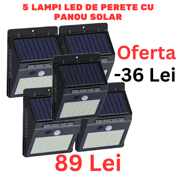 Pachet 5 Lampi LED de perete cu panou solar