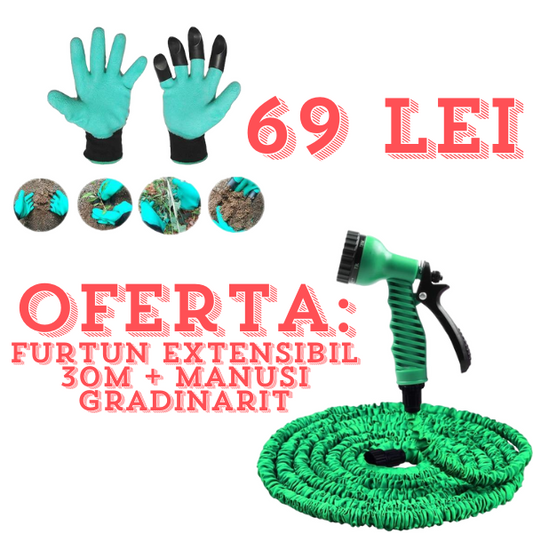 Pachet Furtun Extensibil 30M + Pereche Manusi Gradinarit