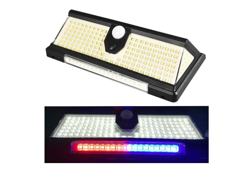 Set 2 lampi cu incarcare solara, CL-S190, 190 x LED SMD, 18 leduri rosii/albastre, 4 moduri de functionare, senzor de miscare/amurg/stare de veghe, Negre