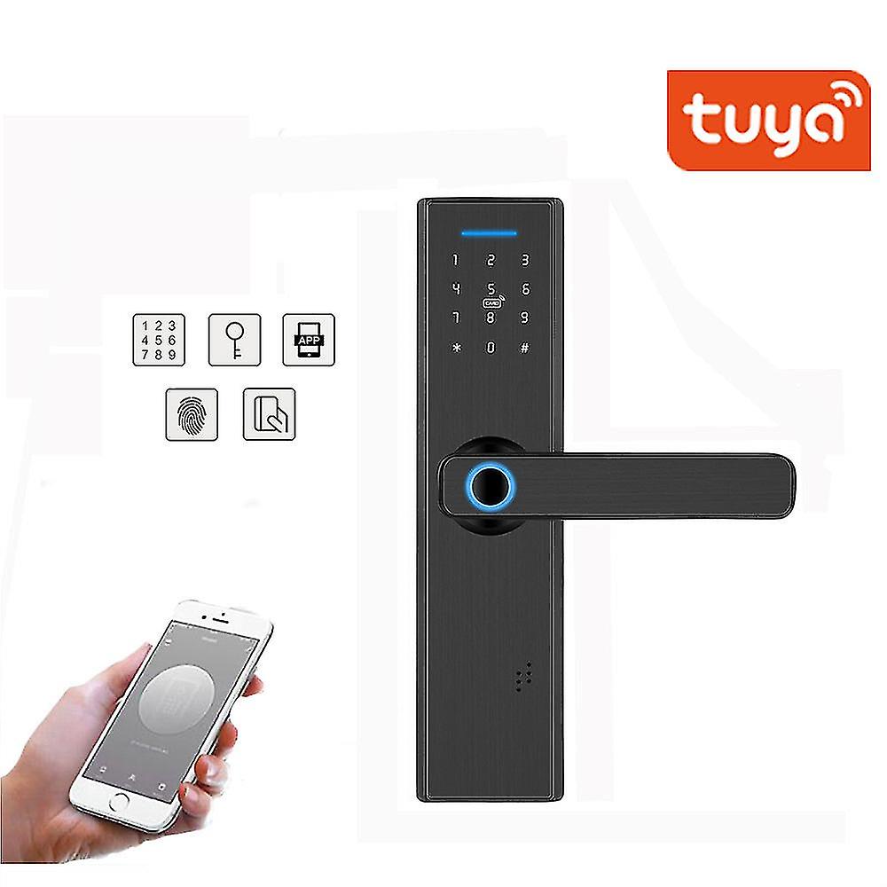 Yală incuietoare inteligenta, control și monitorizare prin aplicație Tuya, Wifi, Cititor amprentă, Panou Touch iluminat, Alarmă, Sonerie, NFC, Card magnetic, Parolă