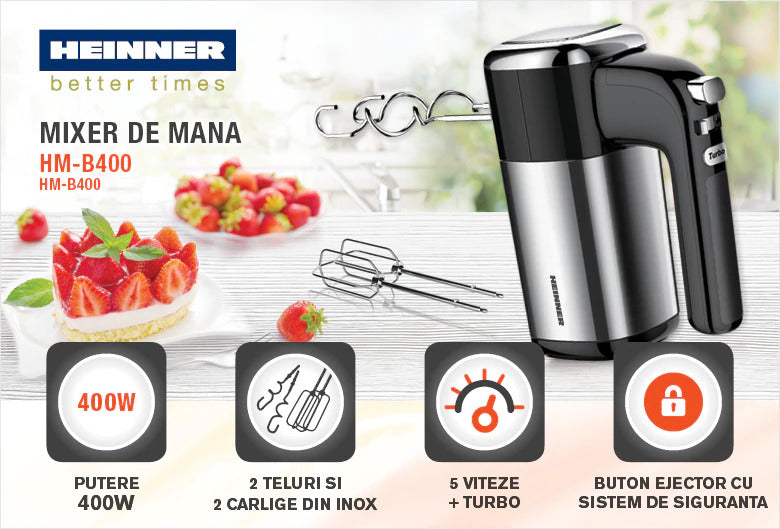 Mixer de mana Heinner HM-B400, 400W, 5 viteze