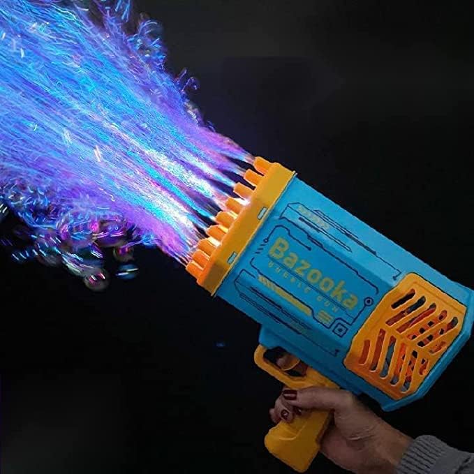 Pistol-mitraliera electric pentru baloane de sapun, 69 orificii, Bazooka Bubble Gun, incarcare USB