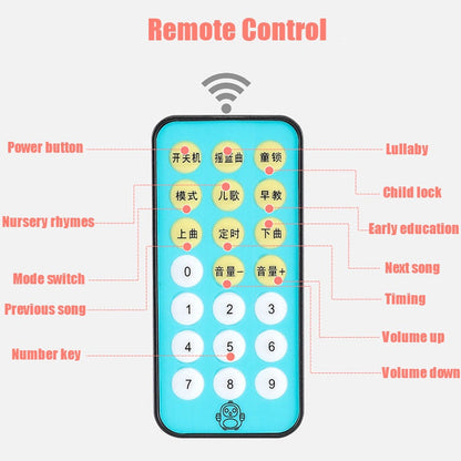 Carusel rotativ muzical pentru patut bebelus, cu telecomanda