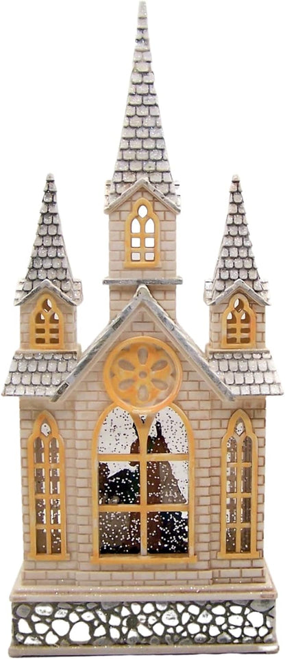 Decoratiune de Craciun Biserica cu scena Nasterii Domnului in apa, cu muzica si lumini, 17 x 41cm,baterii și 220w