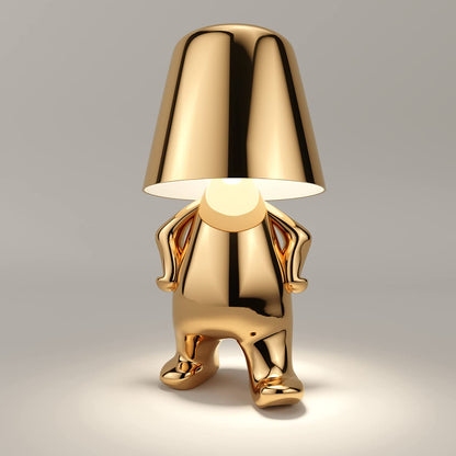 Veioza cu touch, Little Golden Man Thinker Lamp, incarcare USB, aurie, 3W