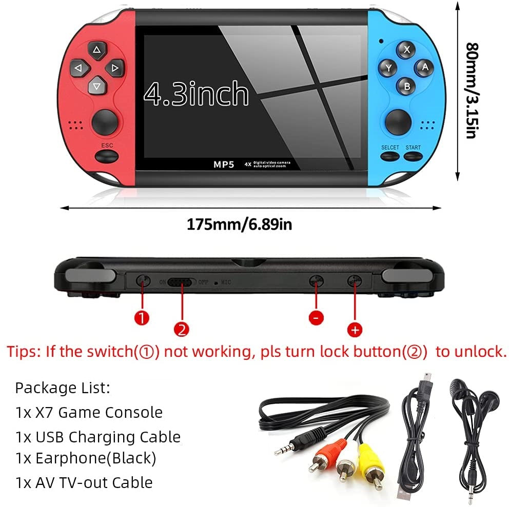 Consola jocuri portabila X7, display 4.3 inch, TV-Out, 10000 jocuri