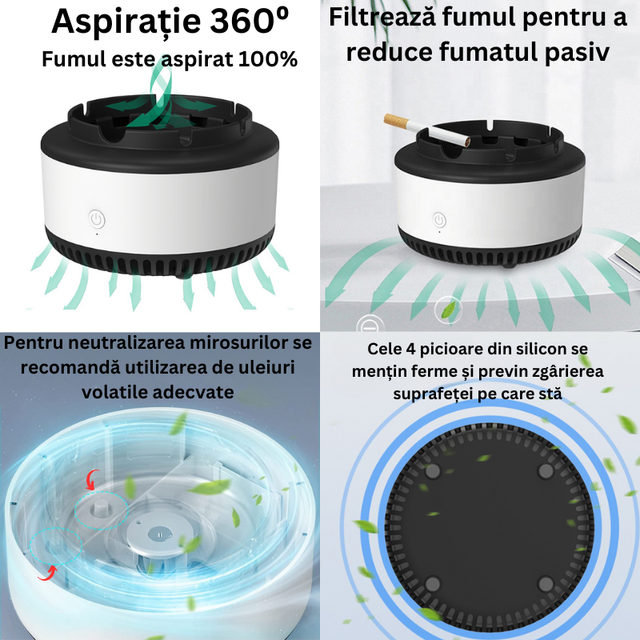 Scrumiera electrica inteligenta, cu aspiratie