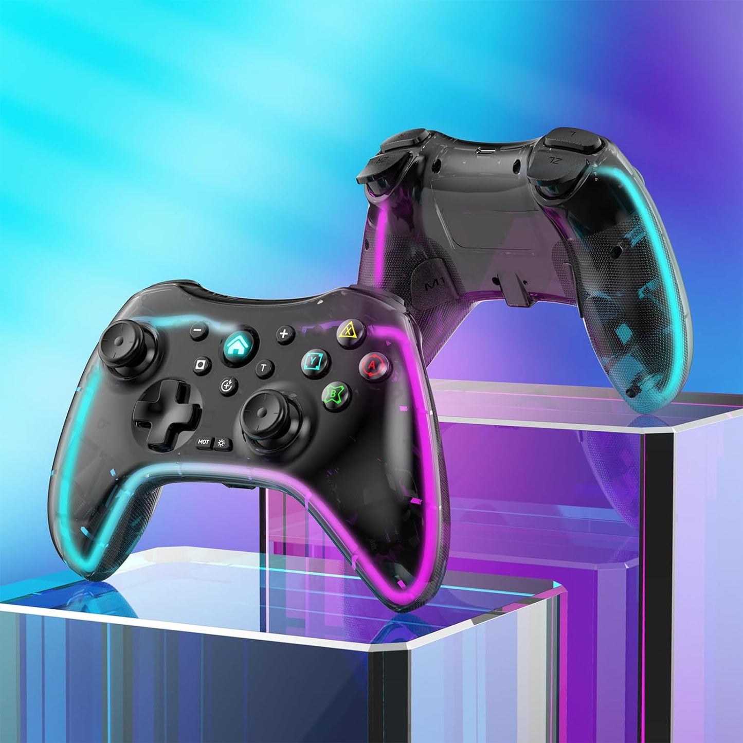 Controller Wireless cu programare, turbo, lumina RGB, transparent, pentru iOS iPhone/iPad/Android/Tablet/PC/Switch/PS5/PS4/PS3