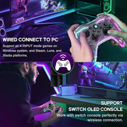 Controller Wireless cu programare, turbo, lumina RGB, transparent, pentru iOS iPhone/iPad/Android/Tablet/PC/Switch/PS5/PS4/PS3