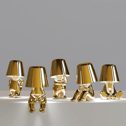 Veioza cu touch, Little Golden Man Thinker Lamp, incarcare USB, aurie, 3W