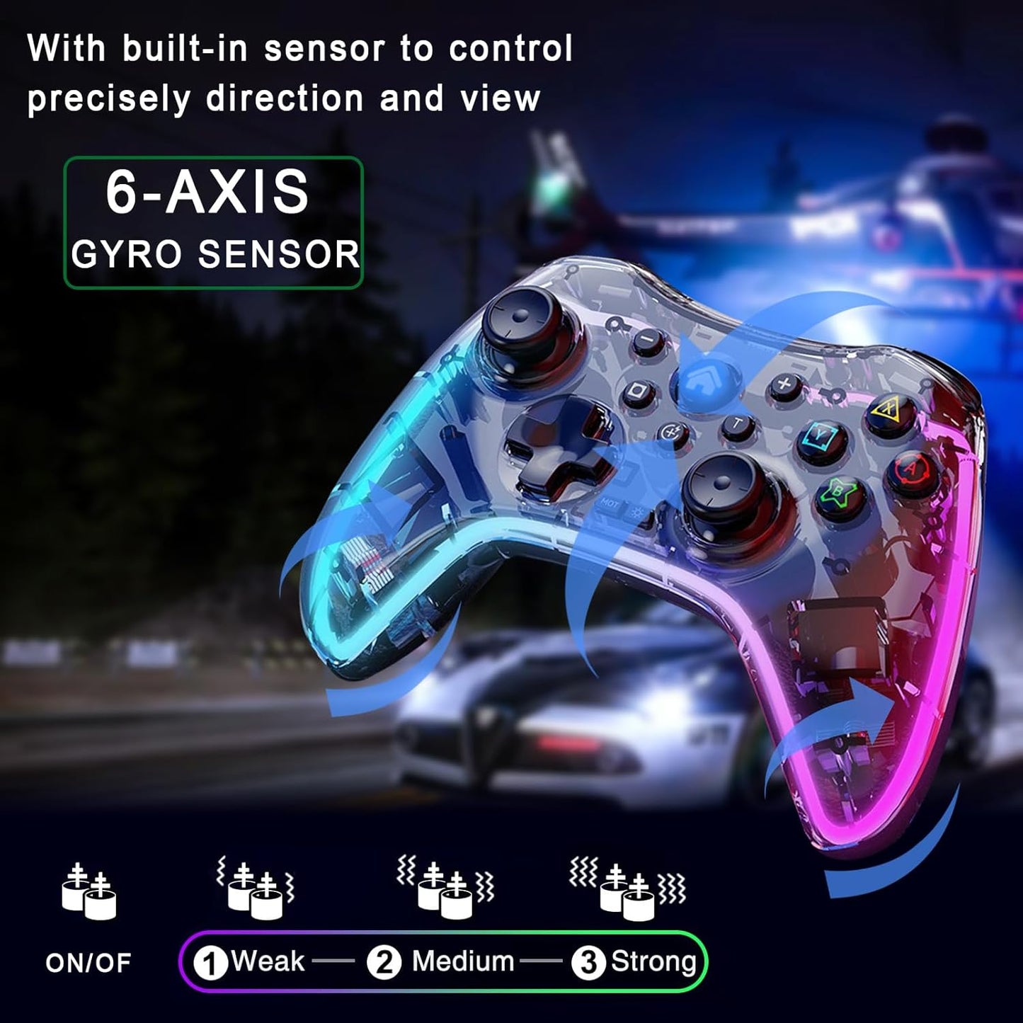 Controller Wireless cu programare, turbo, lumina RGB, transparent, pentru iOS iPhone/iPad/Android/Tablet/PC/Switch/PS5/PS4/PS3