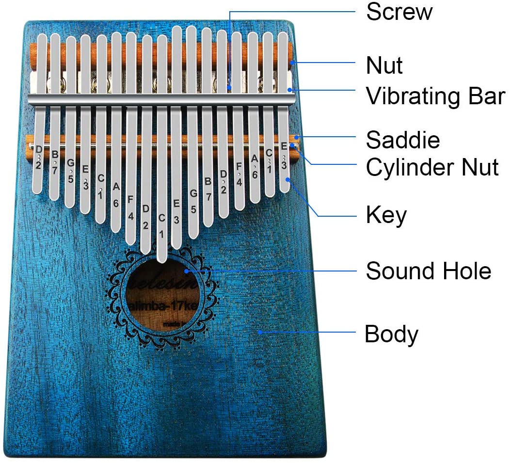 Instrument muzical din lemn cu incinta si 17 note, Kalimba, mini-pian