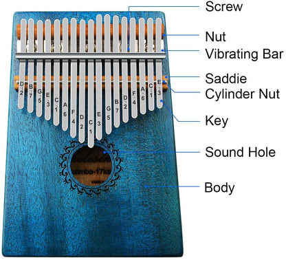 Instrument muzical din lemn cu incinta si 17 note, Kalimba, mini-pian