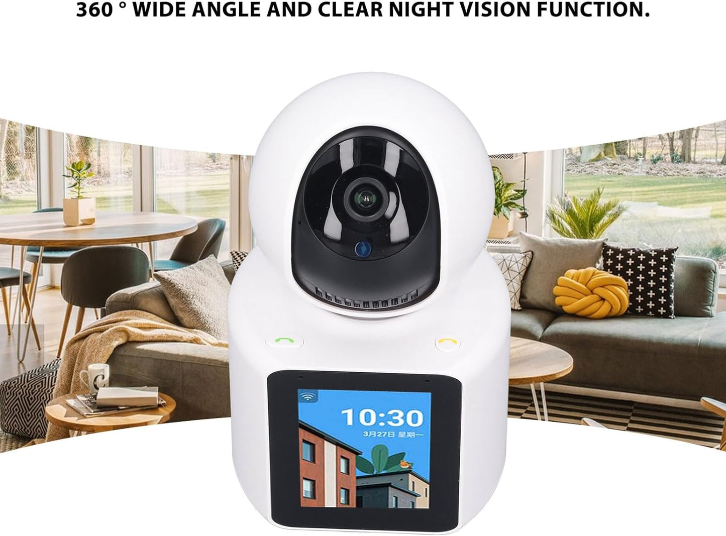 Camera video comunicare bidirectionala, ecran de 2.8 inch, poate initia apeluri telefonice video, camera de securitate inteligenta 360°, video HD 1080p, vizualizare nocturna, detectare miscare