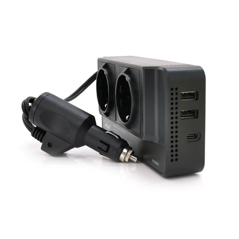 Invertor de Tensiune de la Priza Auto 12V/24V la Priza EU Dubla 230V, Putere 400W, 4 x Porturi USB, 5.4A, Suport PD, Afisaj Digital - 24V - 4 x USB