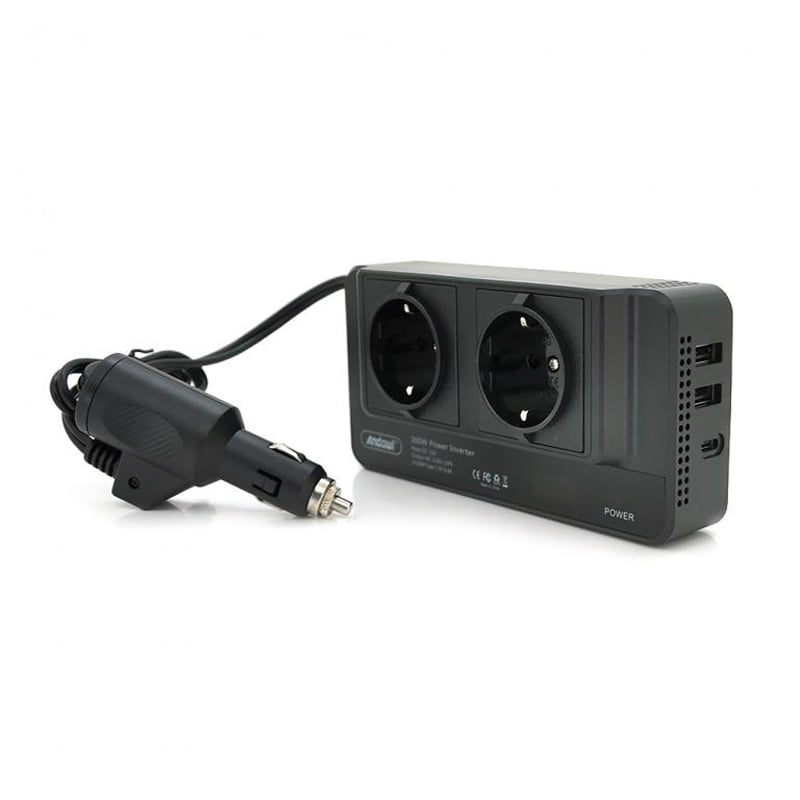 Invertor de Tensiune de la Priza Auto 12V/24V la Priza EU Dubla 230V, Putere 400W, 4 x Porturi USB, 5.4A, Suport PD, Afisaj Digital - 24V - 4 x USB