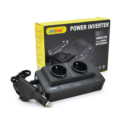 Invertor de Tensiune de la Priza Auto 12V/24V la Priza EU Dubla 230V, Putere 400W, 4 x Porturi USB, 5.4A, Suport PD, Afisaj Digital - 24V - 4 x USB