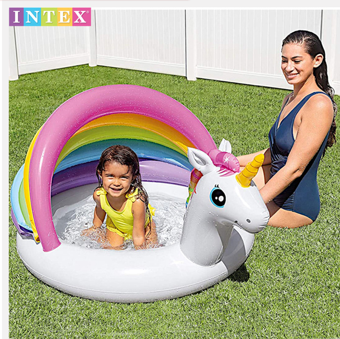 Piscina gonflabila, pentru copii, Intex Unicorn, cu protectie solara