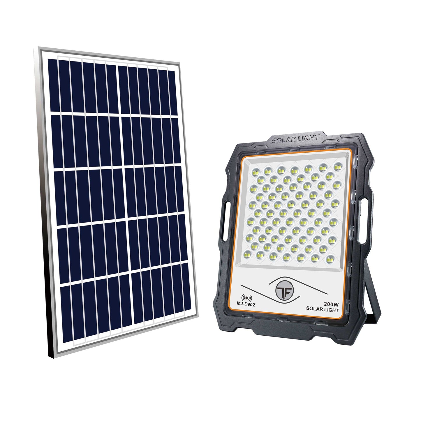 Proiector LED cu panou solar si senzor miscare, 100W-600W, 82-324 LED-uri, lumina alba, telecomanda