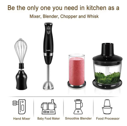 Set Blender 3 in 1 Sonifer SF-8044 cu putere 500W, Mixer vertical, functie Turbo, Multifunctional, alb