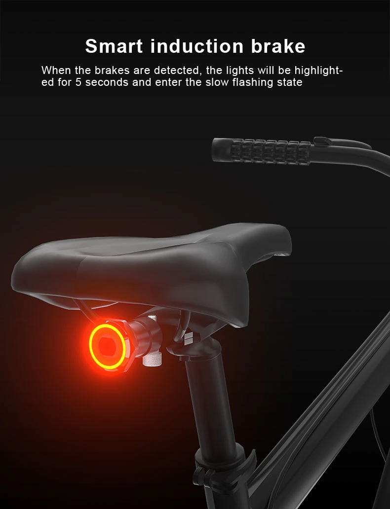 Stop LED smart cu senzor frana pentru bicicleta, cu prindere pe tija, incarcare USB