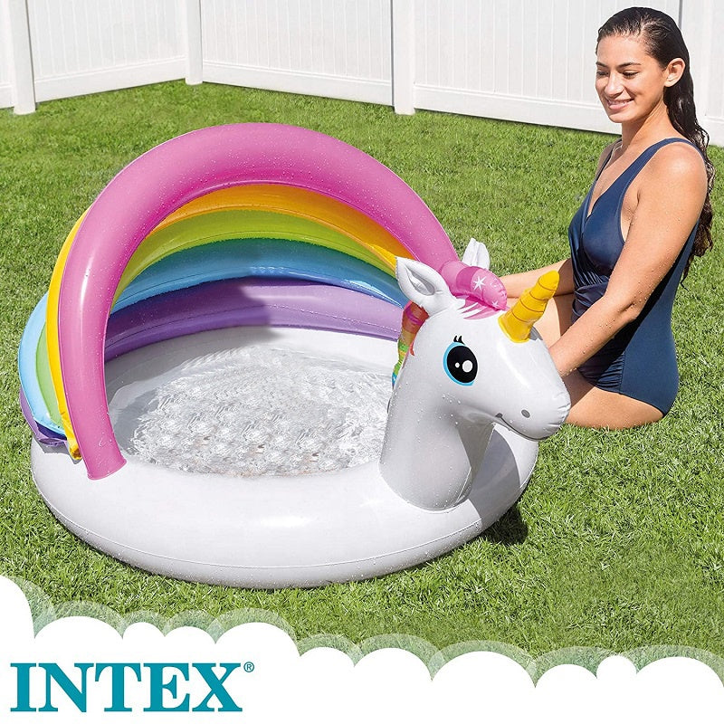 Piscina gonflabila, pentru copii, Intex Unicorn, cu protectie solara