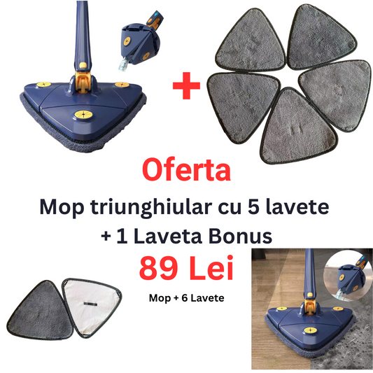 Pachet Mop triunghiular cu 5 lavete + 1 Gratis