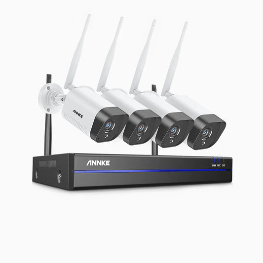 Kit camere supraveghere exterior profesionale, 2MP Full HD, Conexiune Wireless, 4 camere, IR 30m, Microfon, NVR