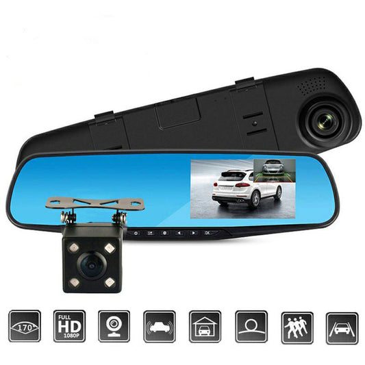 Oglinda retrovizoare 4.5 inch cu camera HD 1080P, DVR auto, cu microfon si difuzor incorporate + camera suplimentara marsarier