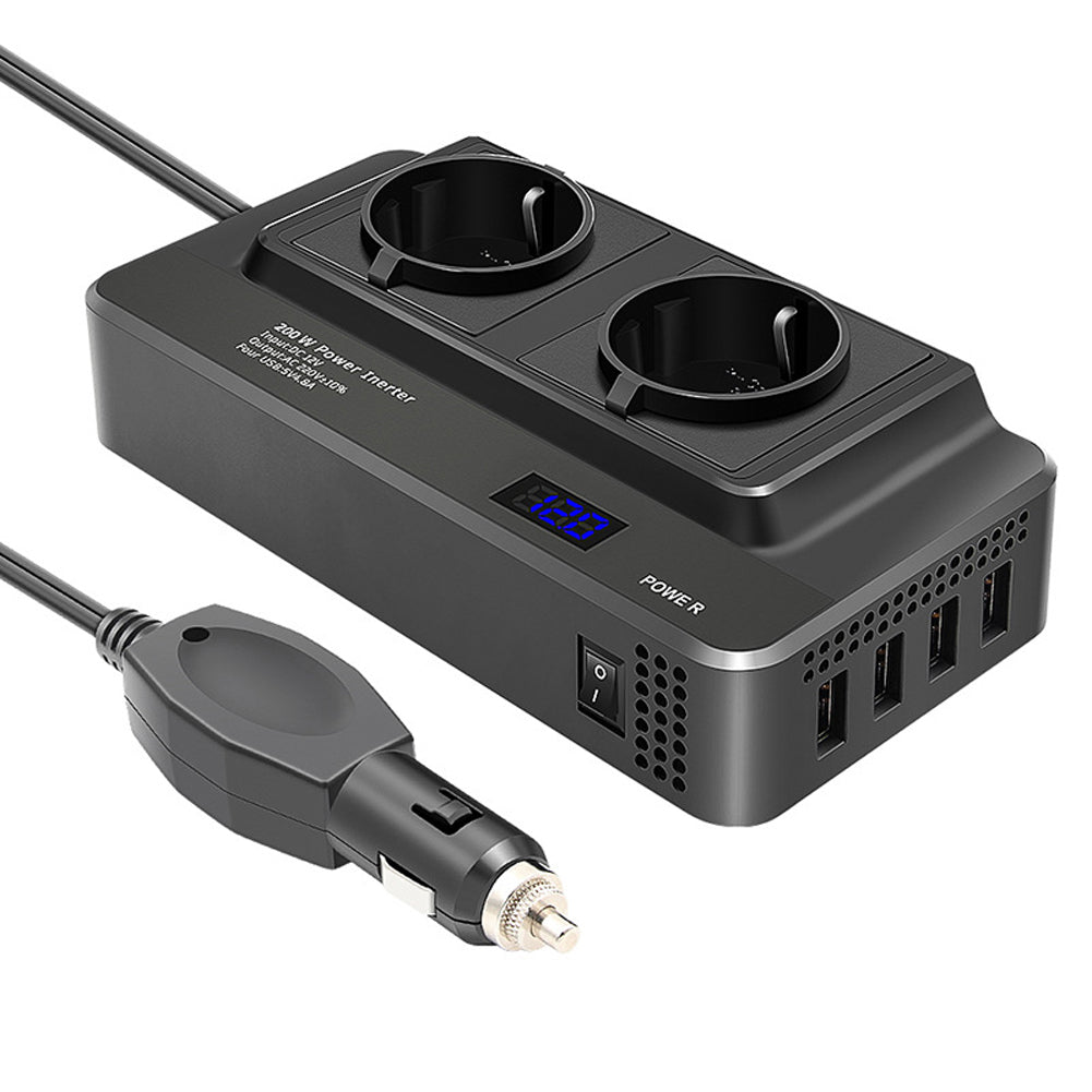 Invertor de Tensiune de la Priza Auto 12V/24V la Priza EU Dubla 230V, Putere 400W, 4 x Porturi USB, 5.4A, Suport PD, Afisaj Digital - 24V - 4 x USB