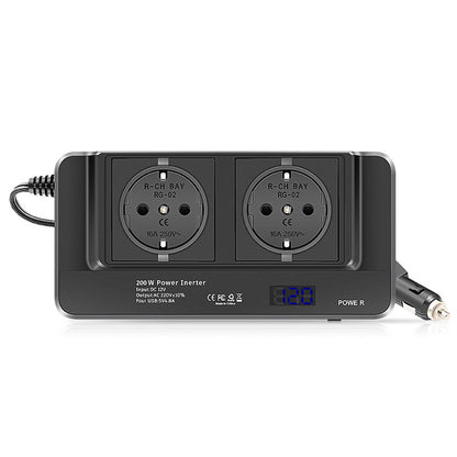 Invertor de Tensiune de la Priza Auto 12V/24V la Priza EU Dubla 230V, Putere 400W, 4 x Porturi USB, 5.4A, Suport PD, Afisaj Digital - 24V - 4 x USB