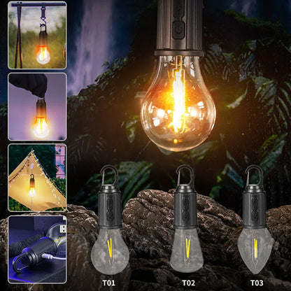 Set 4 becuri LED Retro cu decor de iluminare, pentru camping în Aer Liber, suspendate cu incarcare Tip-C Fast charging