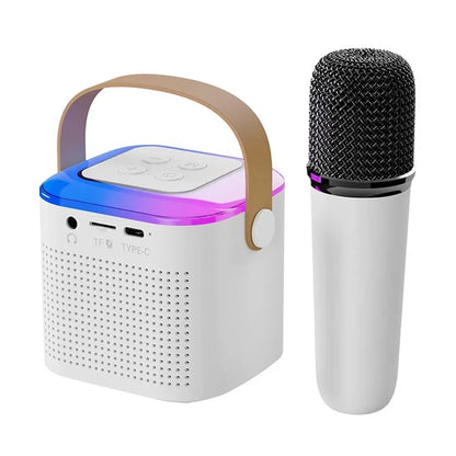 Boxa karaoke cu microfon wireless, difuzor portabil cu lumina RGB LED, alb