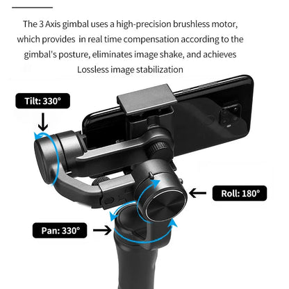 Sistem de stabilizare GIMBAL S5B, rotativ, 3 axe, Bluetooth, 4000 mAh, Negru