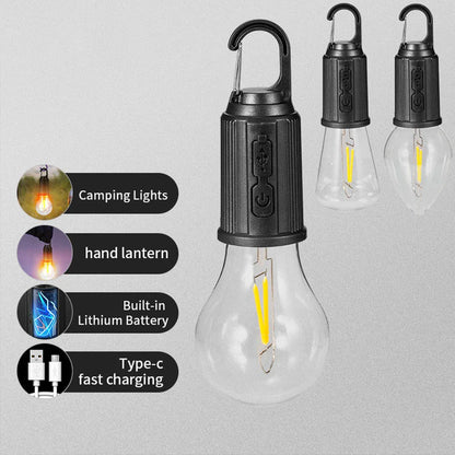 Set 4 becuri LED Retro cu decor de iluminare, pentru camping în Aer Liber, suspendate cu incarcare Tip-C Fast charging