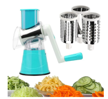 Razatoare manuala pentru legume Tabletop Drum Grater, 3 lame interschimbabile