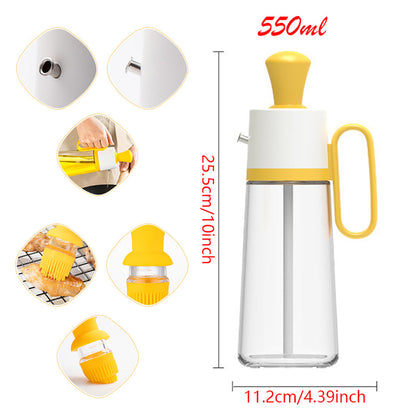 Dispenser din sticla pentru ulei/otet/sosuri, cu perie, 550 ml