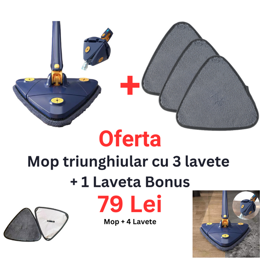 Pachet Mop triunghiular cu 3 lavete + 1 Gratis