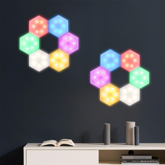 2 x Set 3 Lampi modulare Hexagon RGB cu telecomanda si senzor tactil