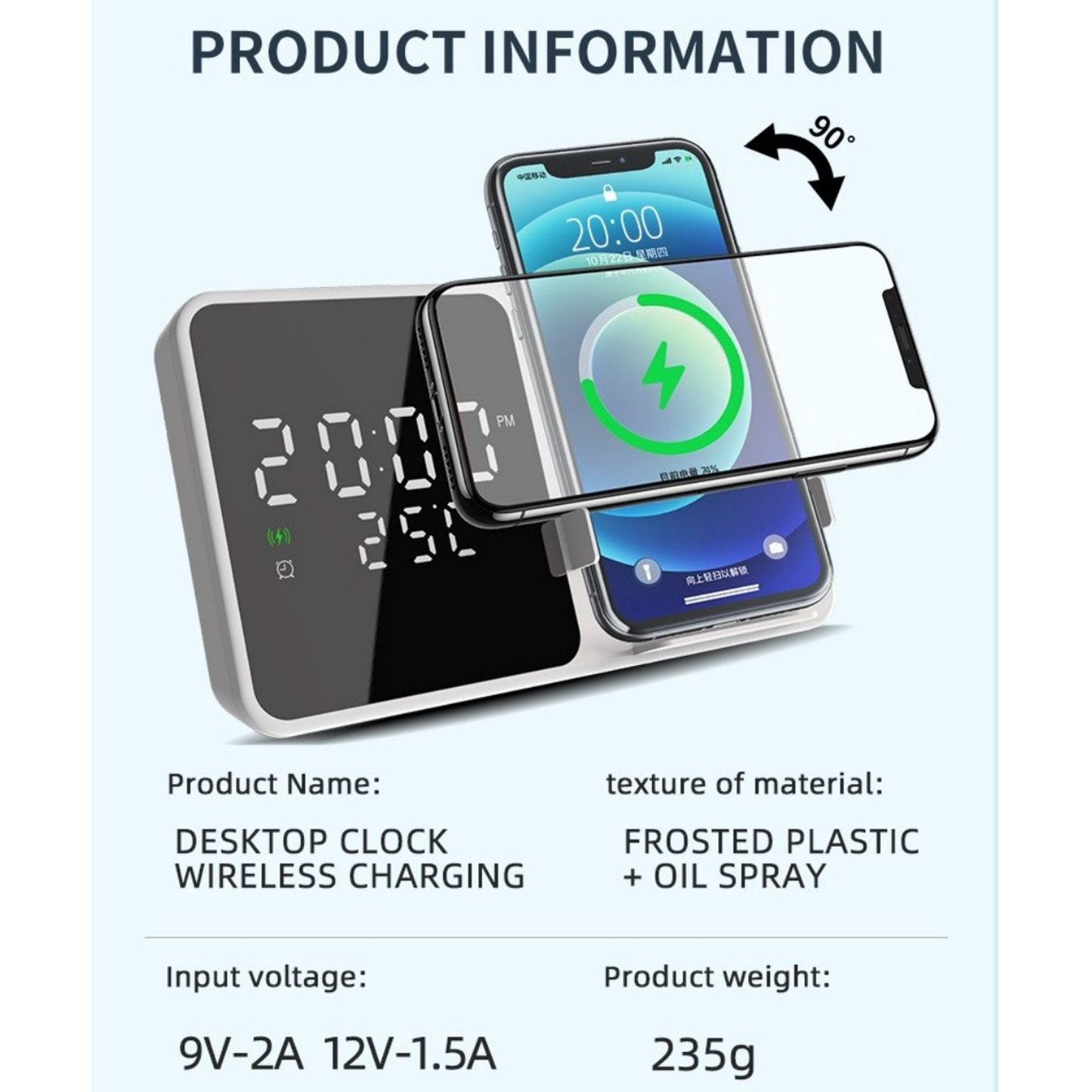 Ceas desteptator cu incarcare wireless W5 si afisaj temperatura in timp real