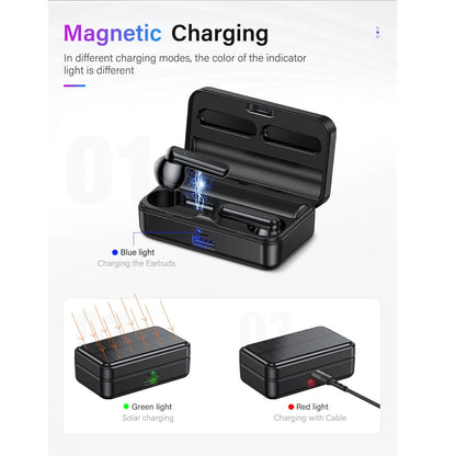 Casti wireless TWS Q6, Incarcare Solara, Bluetooth 5.0, rezistente la apa, cu bass, apeluri de inalta calitate